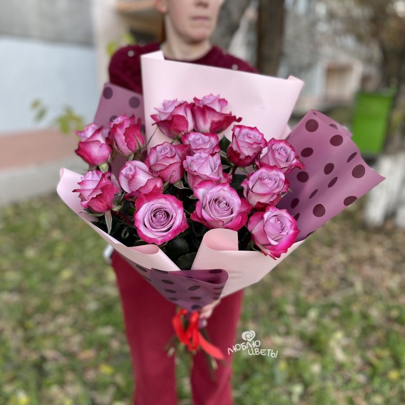 Букет из 15 фиолетовых роз «Фиолетовое настроение» 2
