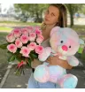 Комбо «Розовые розы и их пушка Мишка»